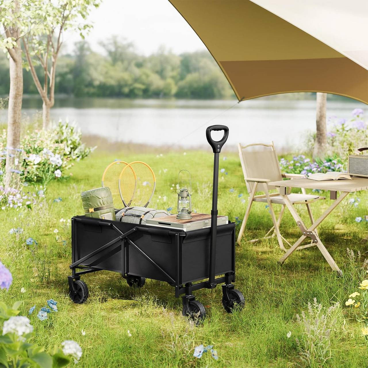 24goodz Foldable Hand Cart - Flexible Mobility - Durable Materials - Metal and Oxford Fabric - Black/Gray