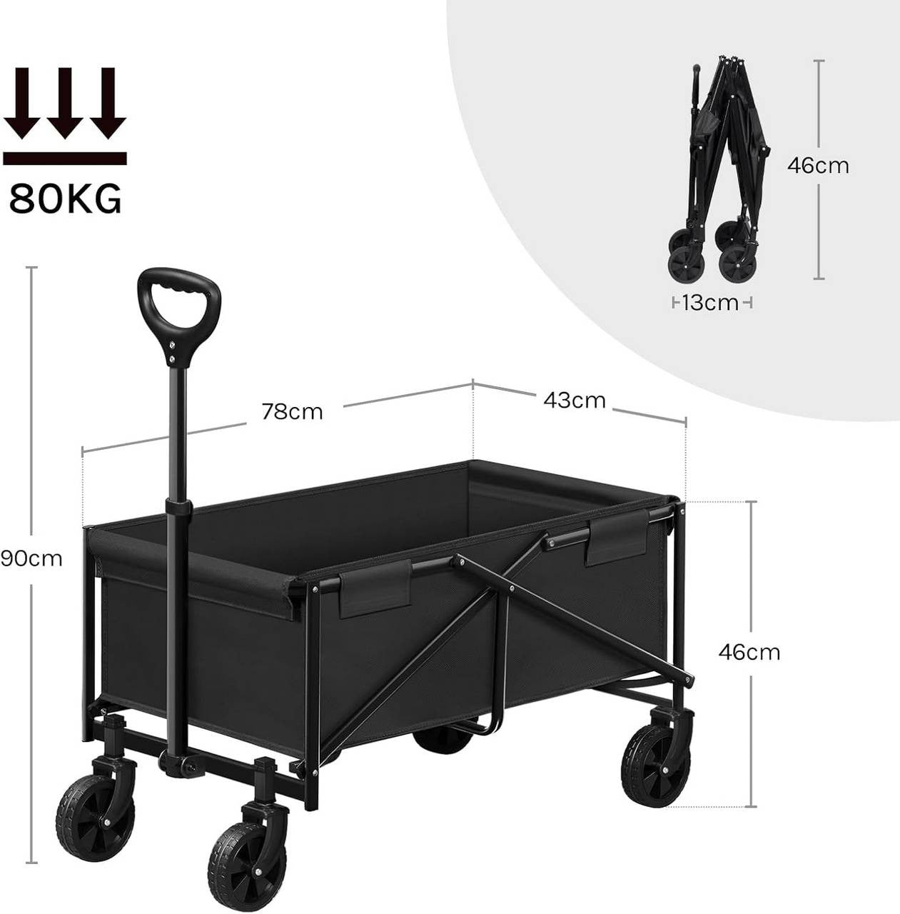 24goodz Foldable Hand Cart - Flexible Mobility - Durable Materials - Metal and Oxford Fabric - Black/Gray