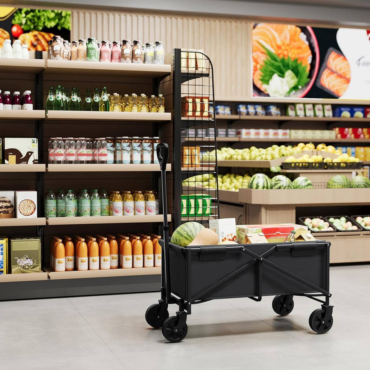 24goodz Foldable Hand Cart - Flexible Mobility - Durable Materials - Metal and Oxford Fabric - Black/Gray