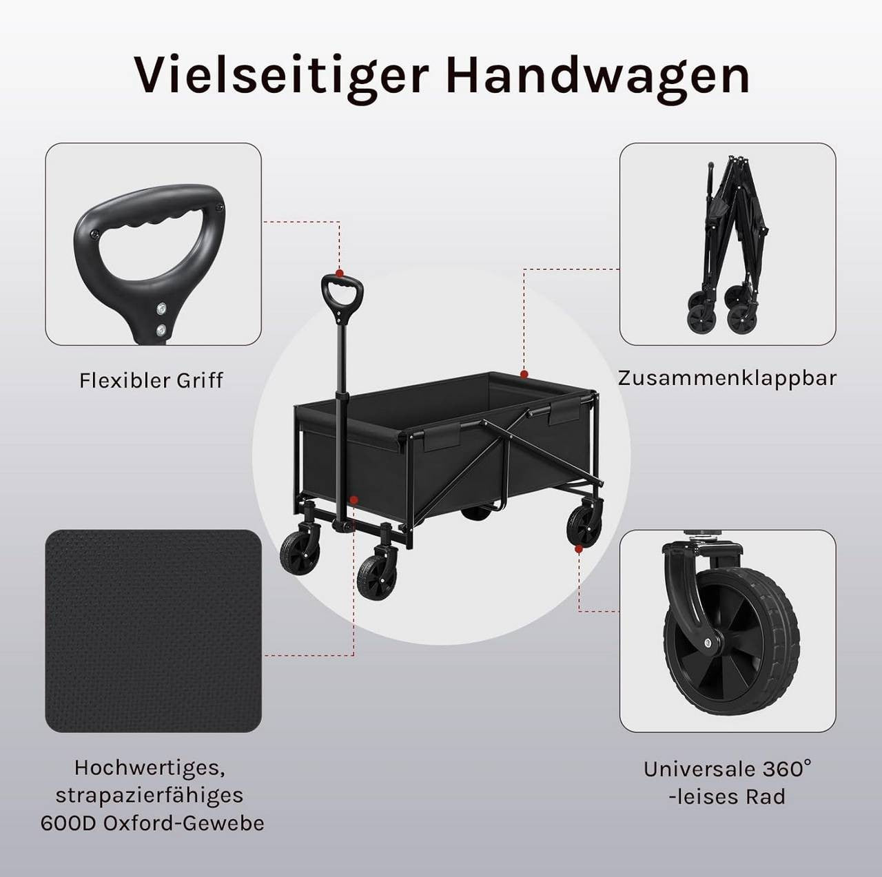24goodz Foldable Hand Cart - Flexible Mobility - Durable Materials - Metal and Oxford Fabric - Black/Gray