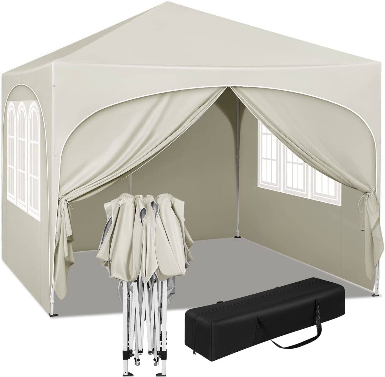 24goodz Foldable Pavilion 3x3 m - Water-Resistant with UV Protection 50+ - Easy to Use - 210D Oxford Fabric - For Outdoor Gatherings - Beige