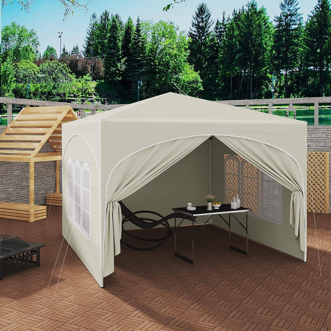 24goodz Foldable Pavilion 3x3 m - Water-Resistant with UV Protection 50+ - Easy to Use - 210D Oxford Fabric - For Outdoor Gatherings - Beige