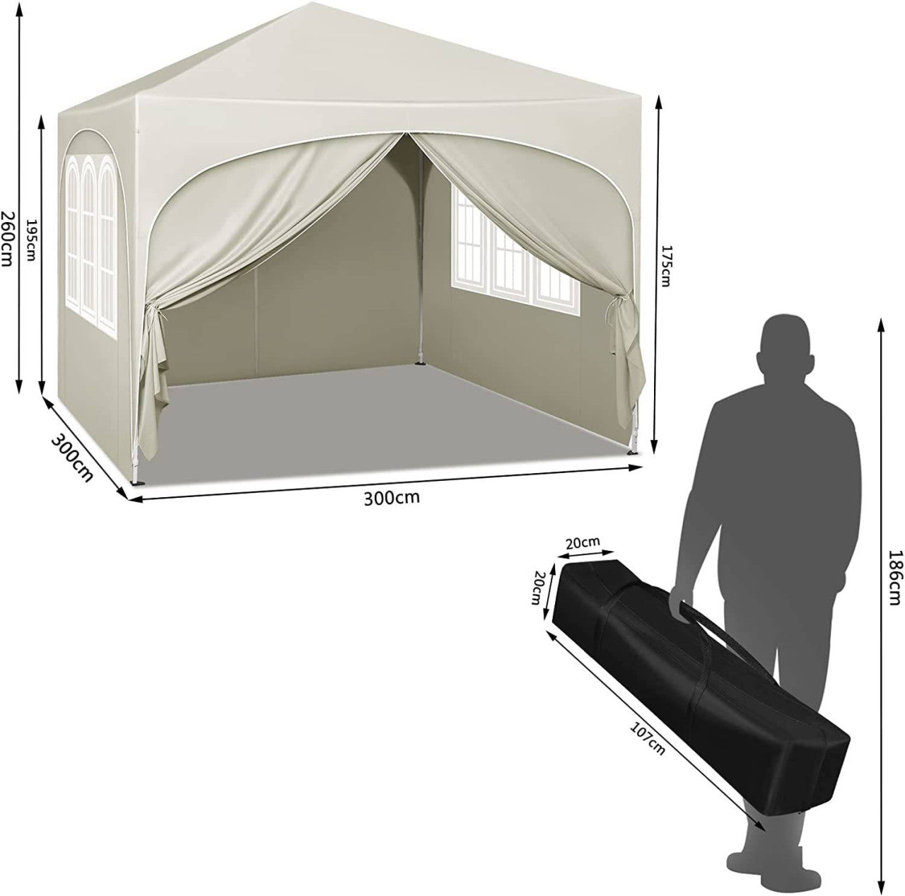 24goodz Foldable Pavilion 3x3 m - Water-Resistant with UV Protection 50+ - Easy to Use - 210D Oxford Fabric - For Outdoor Gatherings - Beige