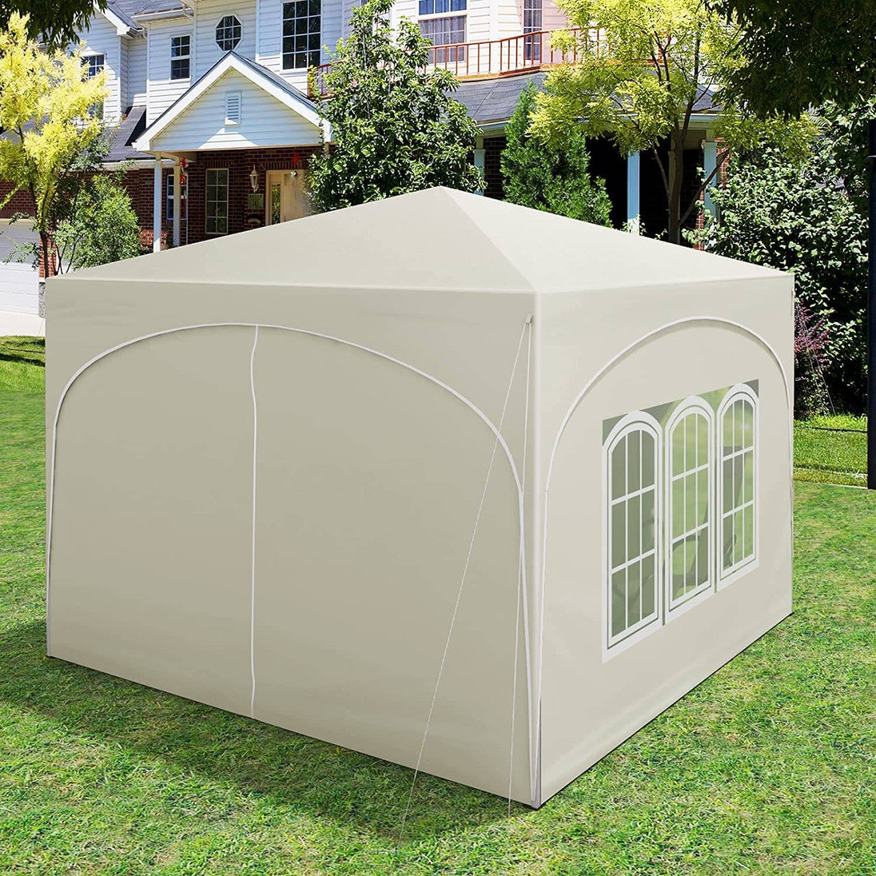 24goodz Foldable Pavilion 3x3 m - Water-Resistant with UV Protection 50+ - Easy to Use - 210D Oxford Fabric - For Outdoor Gatherings - Beige