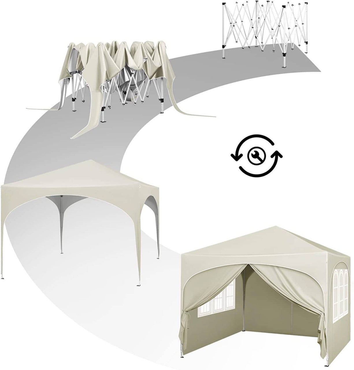 24goodz Foldable Pavilion 3x3 m - Water-Resistant with UV Protection 50+ - Easy to Use - 210D Oxford Fabric - For Outdoor Gatherings - Beige