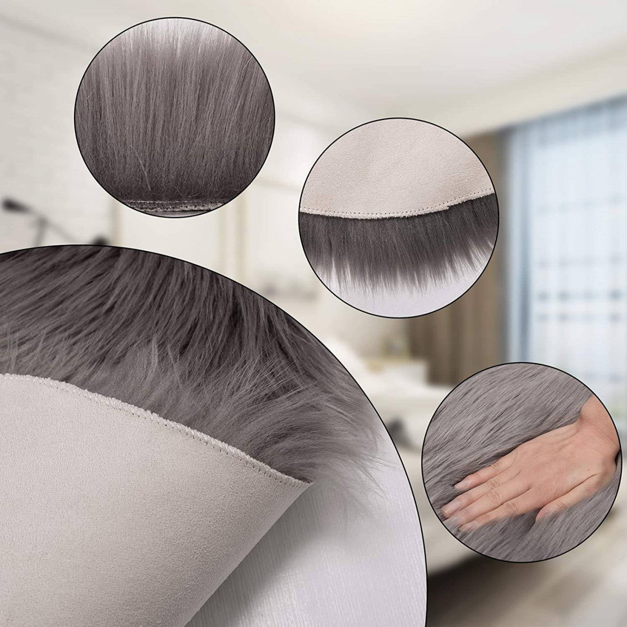 24goodz Plush Imitation Lambskin Rug - Soft and Cozy - Polyester - For Home and Office - Light Grey - hgr