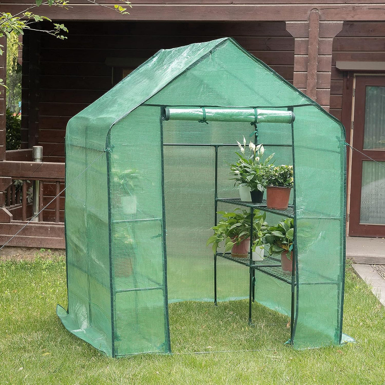 24goodz Greenhouse - Ideal Plant Protection - Durable PE Material - For Garden Lovers - 143x143x195 cm - White/Green - gn