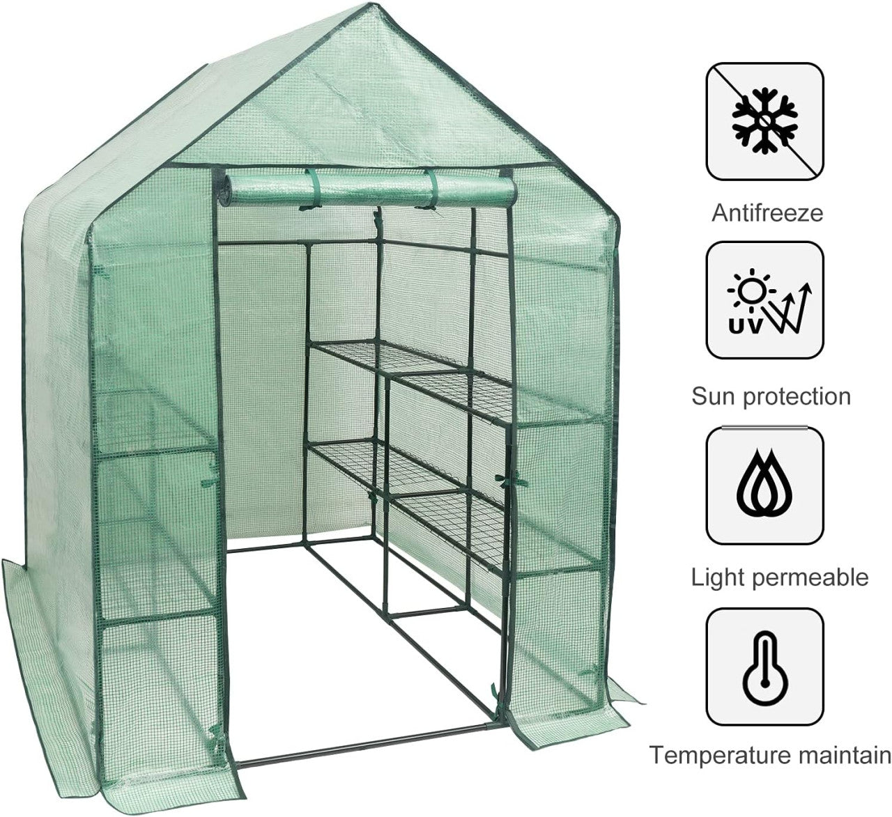 24goodz Greenhouse - Ideal Plant Protection - Durable PE Material - For Garden Lovers - 143x143x195 cm - White/Green - gn