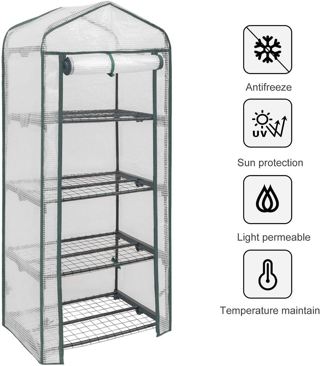 24goodz Mini Greenhouse - Durable & Stable - PE Mesh - For Garden Enthusiasts - White/Green 69x49x158cm - ws