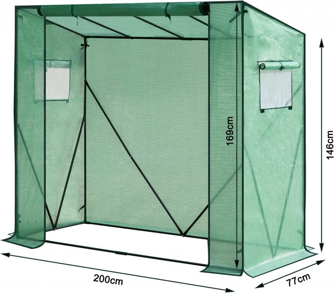 24goodz Greenhouse PE Semi-Transparent - Protects Plants from Weather - Easy Assembly - PE - For Garden Lovers - 200 x 77 x 146/169 cm - Green - gn