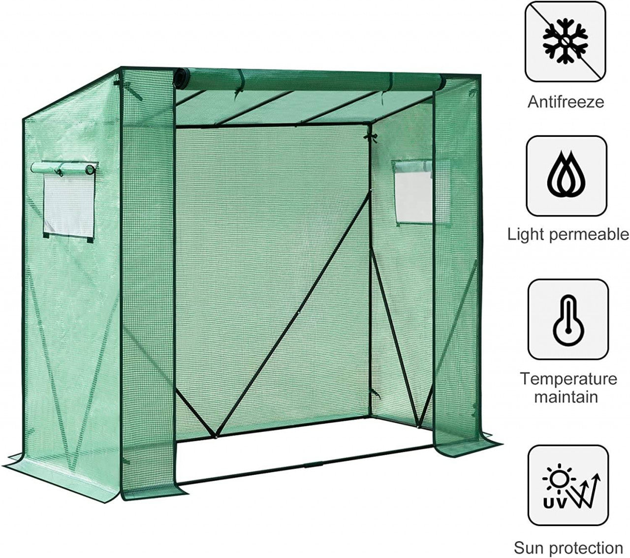 24goodz Greenhouse PE Semi-Transparent - Protects Plants from Weather - Easy Assembly - PE - For Garden Lovers - 200 x 77 x 146/169 cm - Green - gn
