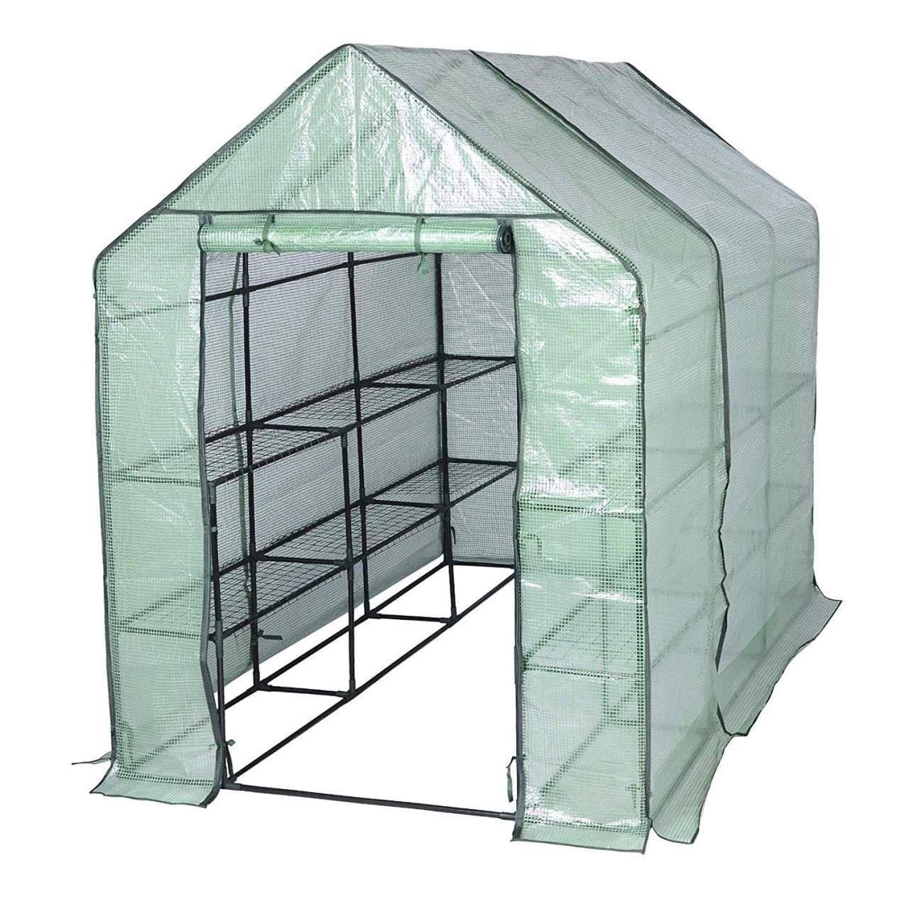 24goodz Greenhouse - Perfect Growing Environment - Easy to Assemble - PVC and Steel - For Garden Enthusiasts - White/Green 143x215x195 cm - gn
