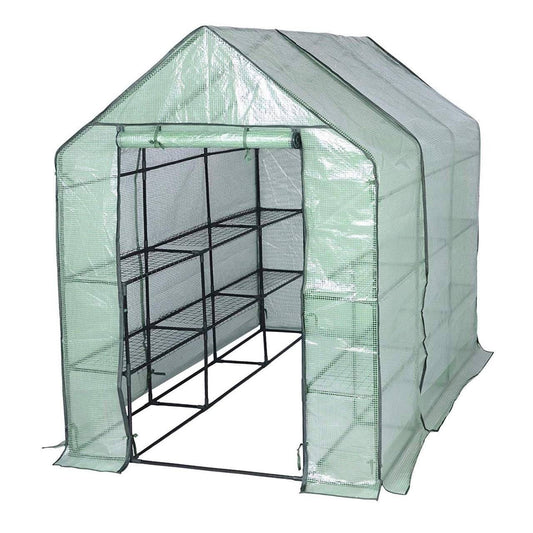 24goodz Greenhouse - Perfect Growing Environment - Easy to Assemble - PVC and Steel - For Garden Enthusiasts - White/Green 143x215x195 cm - gn