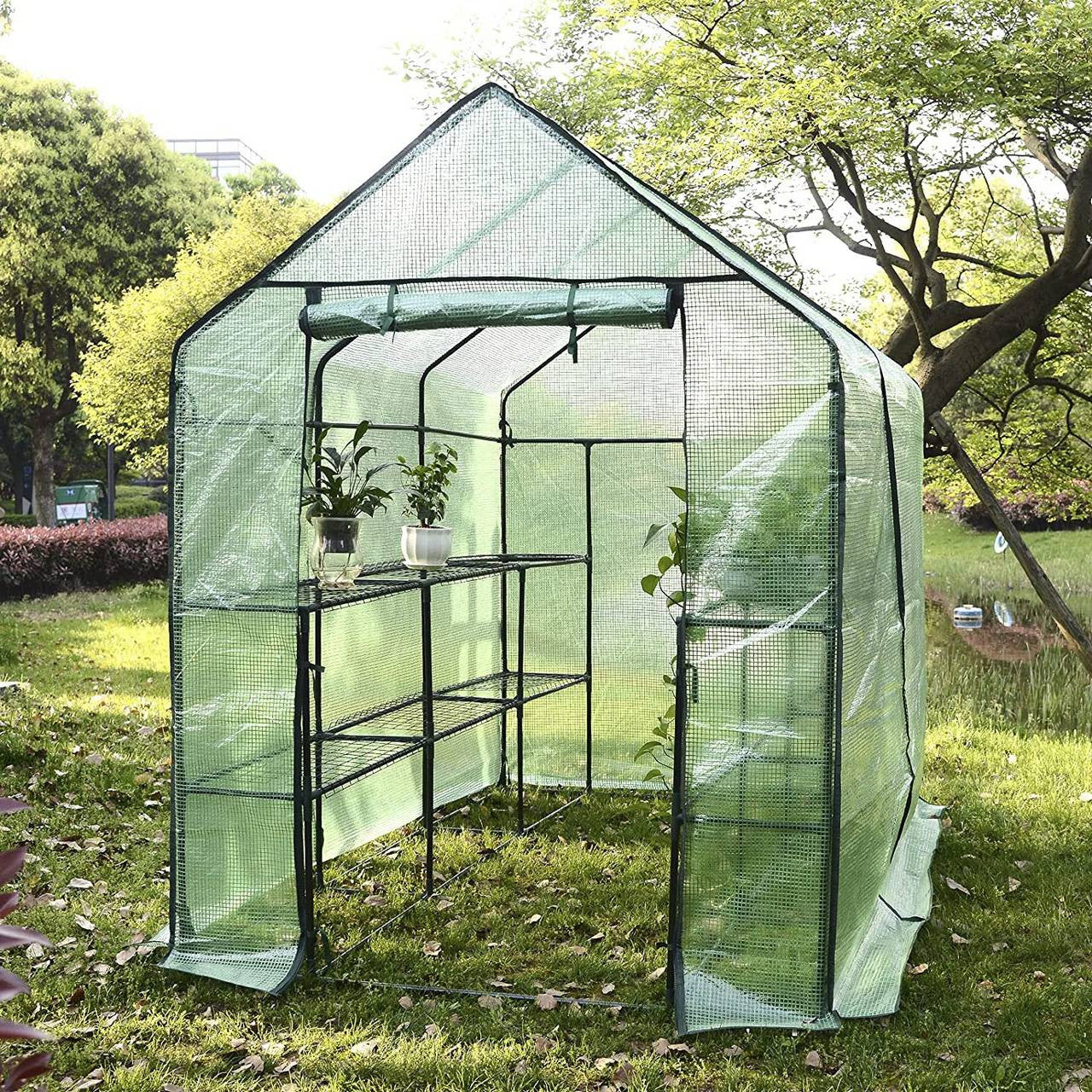 24goodz Greenhouse - Perfect Growing Environment - Easy to Assemble - PVC and Steel - For Garden Enthusiasts - White/Green 143x215x195 cm - gn