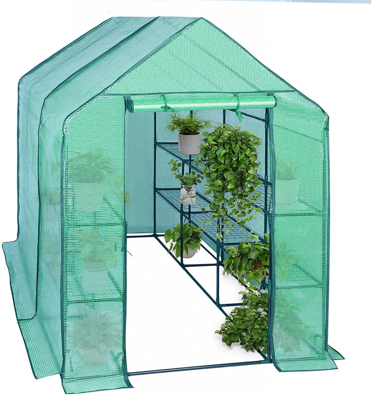 24goodz Greenhouse - Perfect Growing Environment - Easy to Assemble - PVC and Steel - For Garden Enthusiasts - White/Green 143x215x195 cm - gn