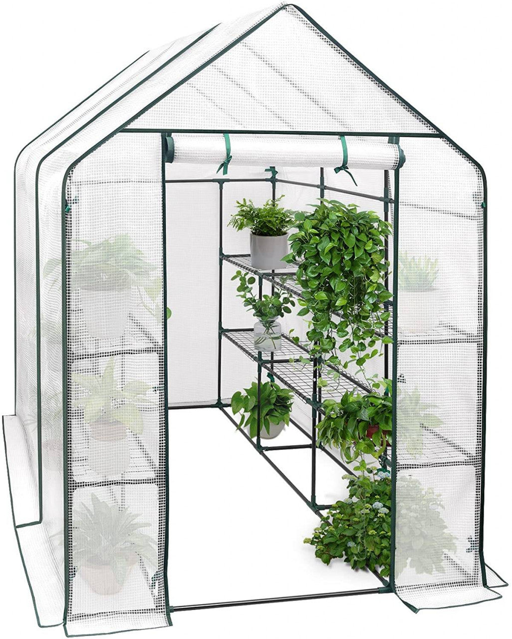 24goodz Greenhouse 143x215x195 cm - Perfect for Growing Plants - UV-Resistant PVC - For Garden Enthusiasts - White/Green - ws