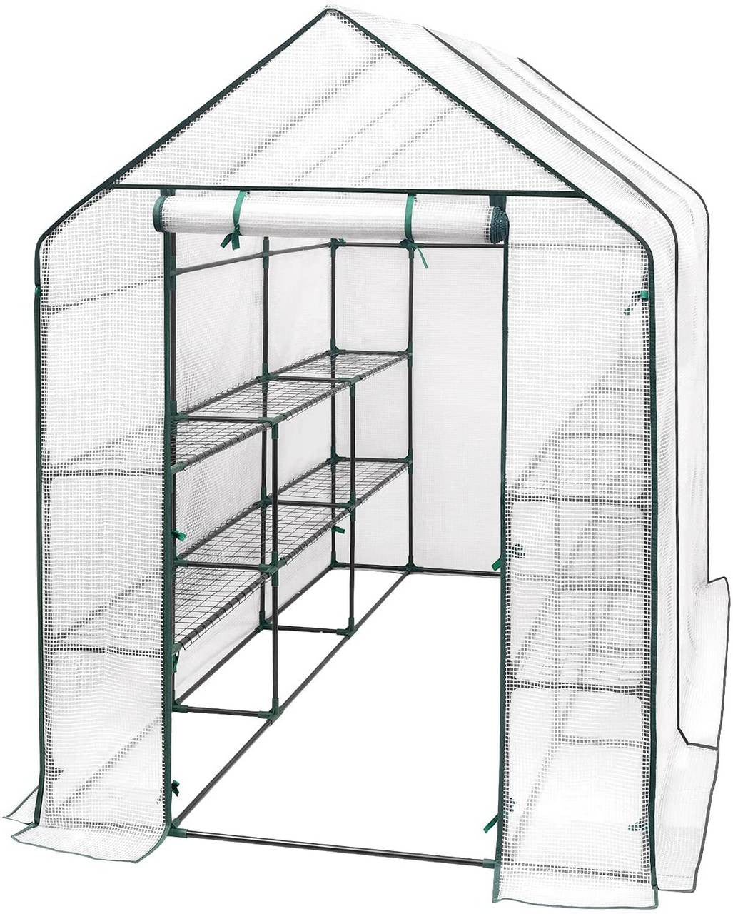 24goodz Greenhouse 143x215x195 cm - Perfect for Growing Plants - UV-Resistant PVC - For Garden Enthusiasts - White/Green - ws