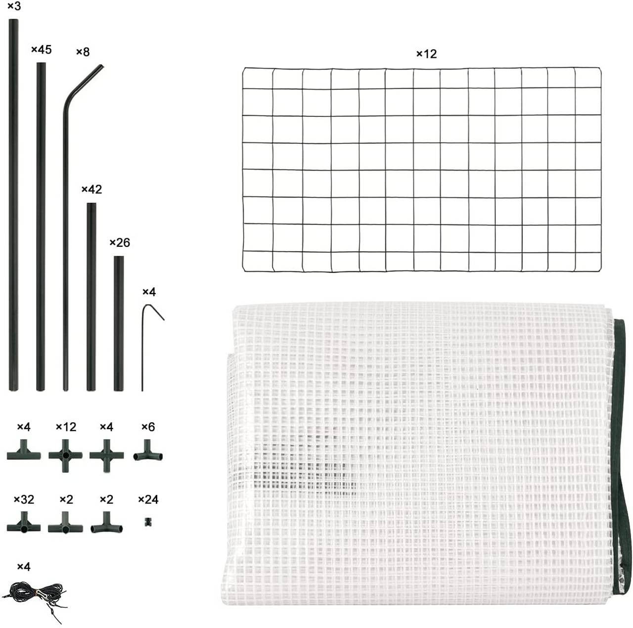 24goodz Greenhouse 143x215x195 cm - Perfect for Growing Plants - UV-Resistant PVC - For Garden Enthusiasts - White/Green - ws