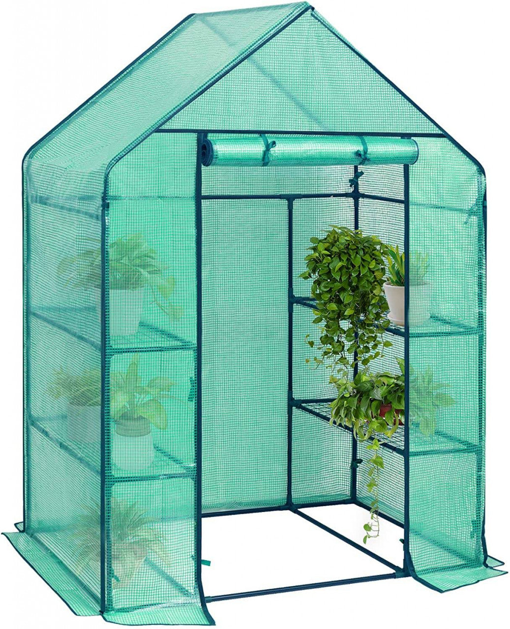 24goodz Greenhouse 143x73x195cm - Perfect for Plant Growth - Easy to Assemble - UV-Resistant PE Fabric - For Garden Enthusiasts - White/Green - gn