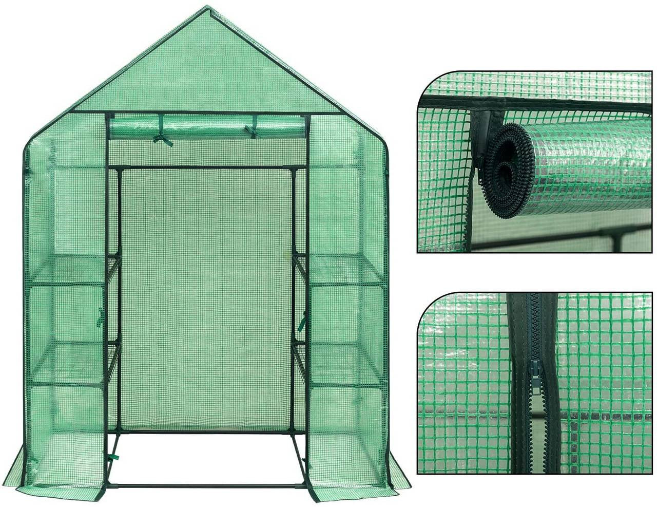 24goodz Greenhouse 143x73x195cm - Perfect for Plant Growth - Easy to Assemble - UV-Resistant PE Fabric - For Garden Enthusiasts - White/Green - gn