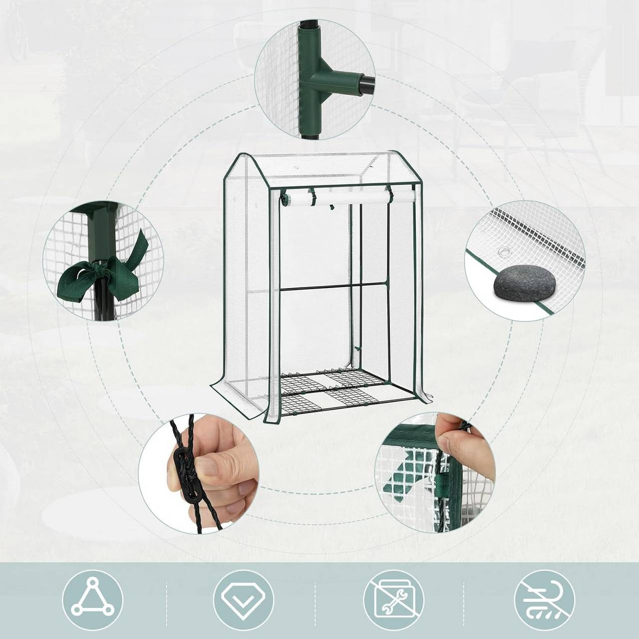24goodz Mini Greenhouse with Ventilation Windows - Optimal Climate for Plants - Durable and Stable - Steel Frame - For Gardening Enthusiasts - White
