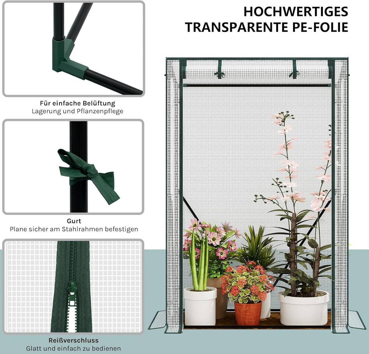 24goodz Mini Greenhouse - Weatherproof Protection - Easy Assembly - Steel and PE - For Garden Enthusiasts - White - ws