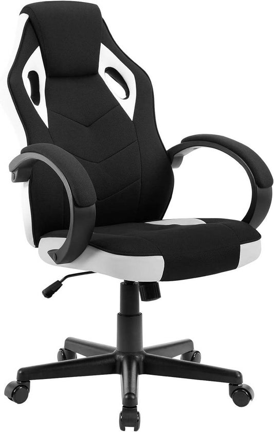 24goodz Gaming Chair - Ergonomic Support - Durable Metal Frame - PU and Mesh - For Adults and Teens - White + Black