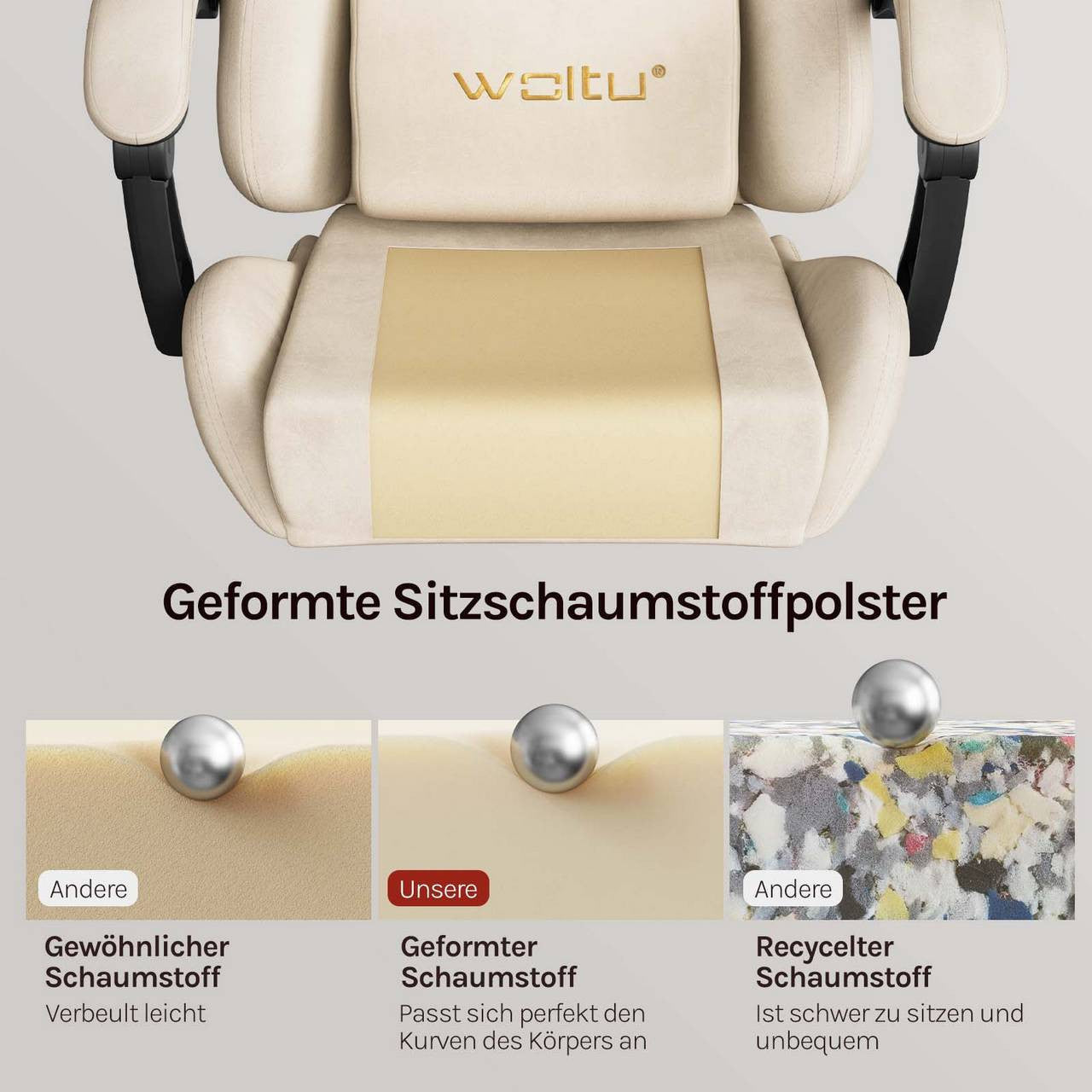 24goodz Ergonomic Gaming Chair - Intelligent Connected Armrests - 4D Adaptive System - PU - For Gamers and Home Office - Cream - cm