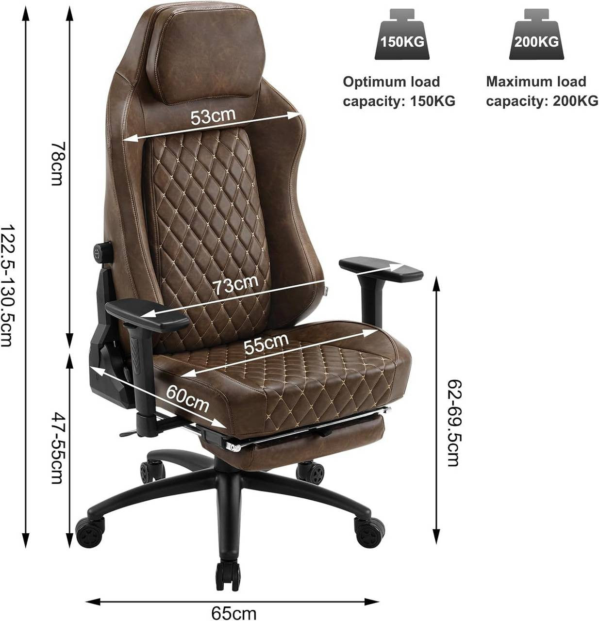 24goodz Gaming Chair with Adaptive Lumbar Support - Ergonomic Design - Vintage Faux Leather - For Gamers and Home Office - Brown