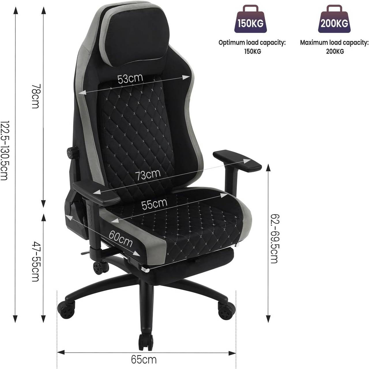 24goodz Gaming Chair with Adaptive Lumbar Support - Ergonomic Design - Velvet Upholstery - For Gamers - Black + Grey