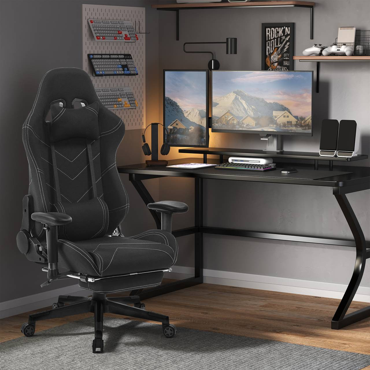 24goodz Gaming Chair with Headrest - Ergonomic Design - Durable Materials - Black - Sz