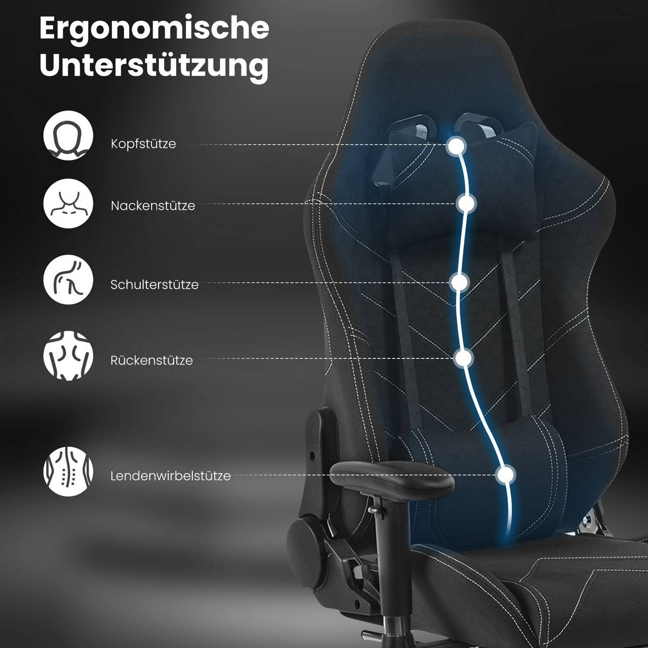 24goodz Gaming Chair with Headrest - Ergonomic Design - Durable Materials - Black - Sz
