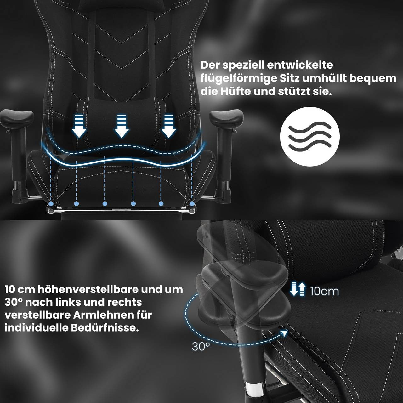 24goodz Gaming Chair with Headrest - Ergonomic Design - Durable Materials - Black - Sz