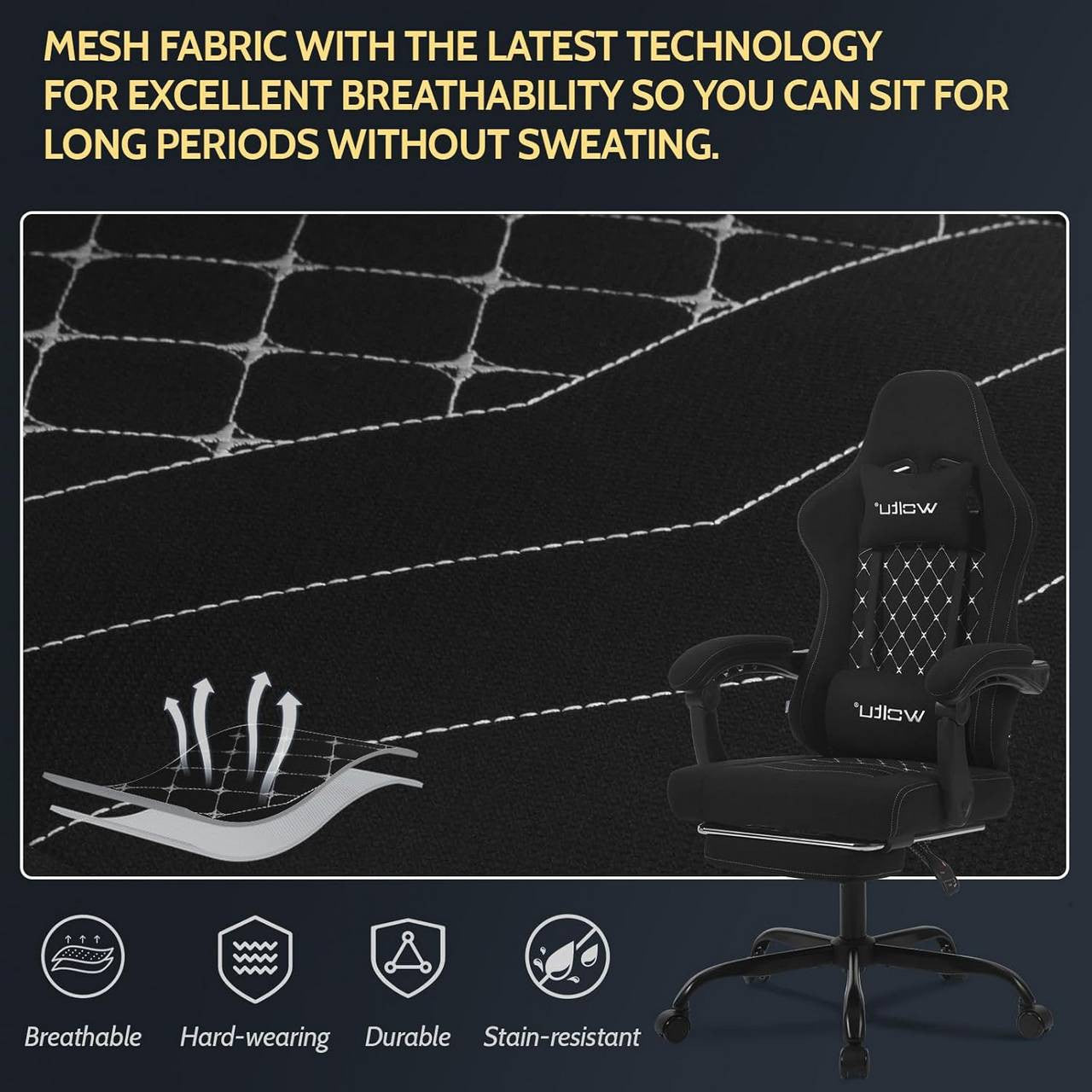 24goodz Gaming Chair with Massage Function - Ergonomic Design - Durable Mesh Fabric - For Gamers - Black