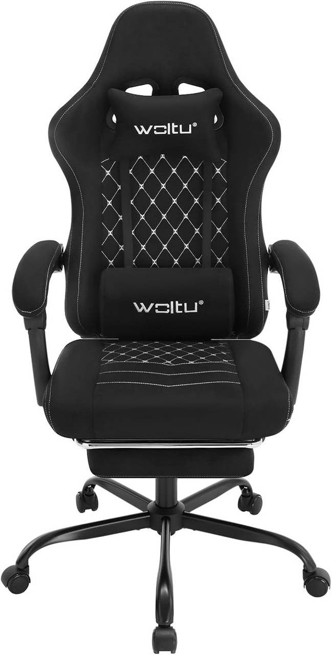 24goodz Gaming Chair with Massage Function - Ergonomic Design - Durable Technical Fabric - For Gamers - Black