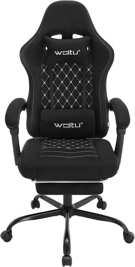 24goodz Gaming Chair with Massage Function - Ergonomic Design - Durable Technical Fabric - For Gamers - Black
