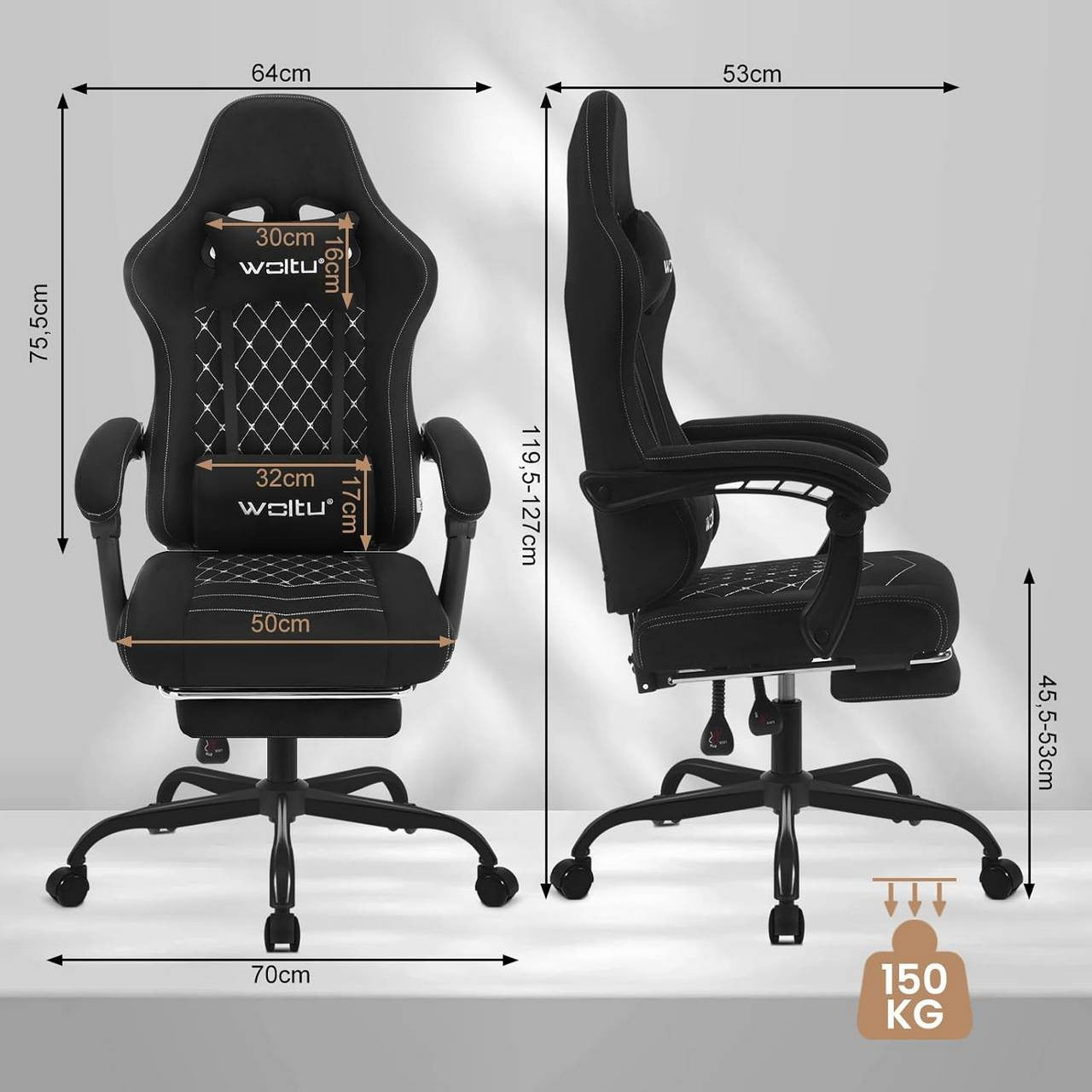 24goodz Gaming Chair with Massage Function - Ergonomic Design - Durable Technical Fabric - For Gamers - Black