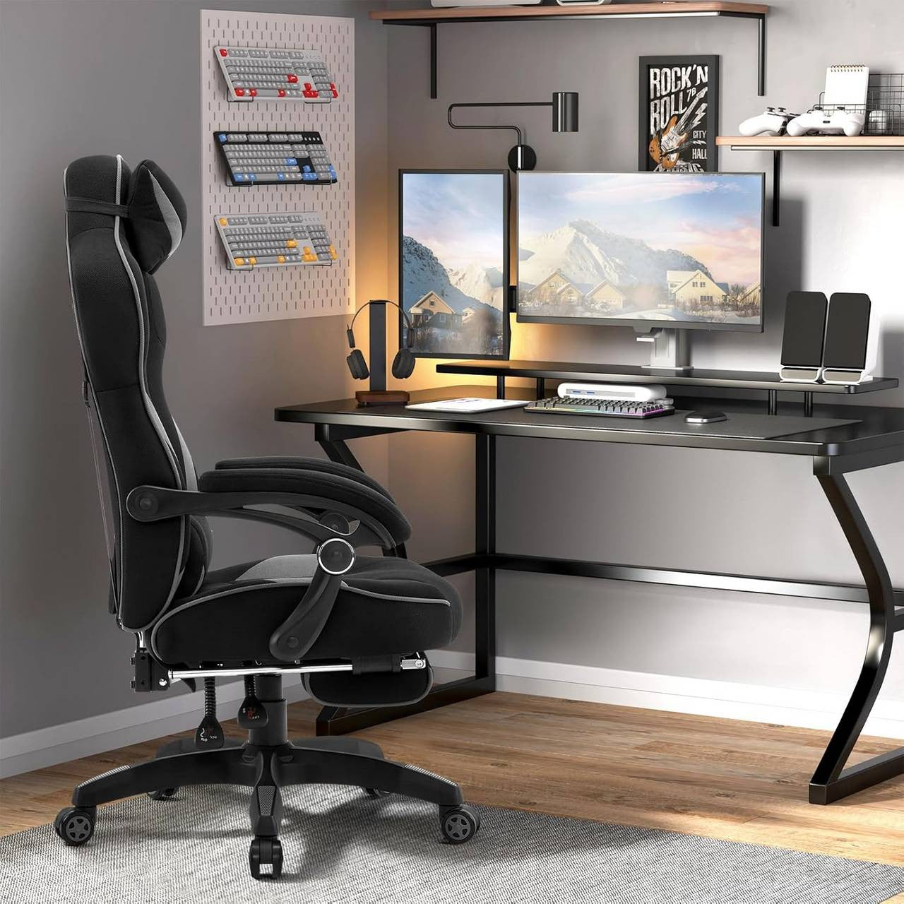 24goodz Gaming Chair with Lumbar Support - Ergonomic Design - Durable Mesh Material - For Gamers - Grey