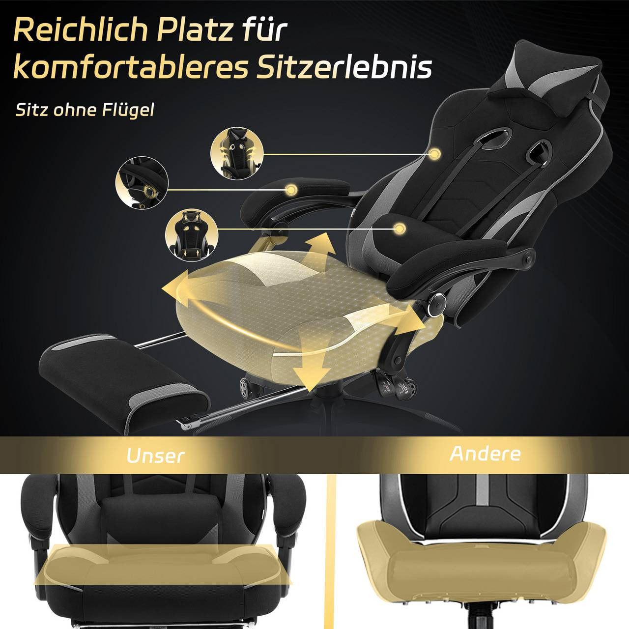 24goodz Gaming Chair with Lumbar Support - Ergonomic Design - Durable Mesh Material - For Gamers - Grey