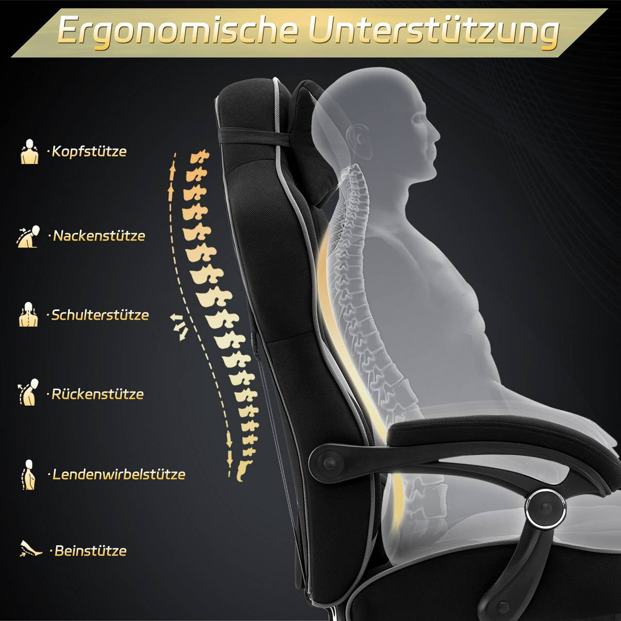 24goodz Gaming Chair with Lumbar Support - Ergonomic Design - Durable Mesh Material - For Gamers - Grey