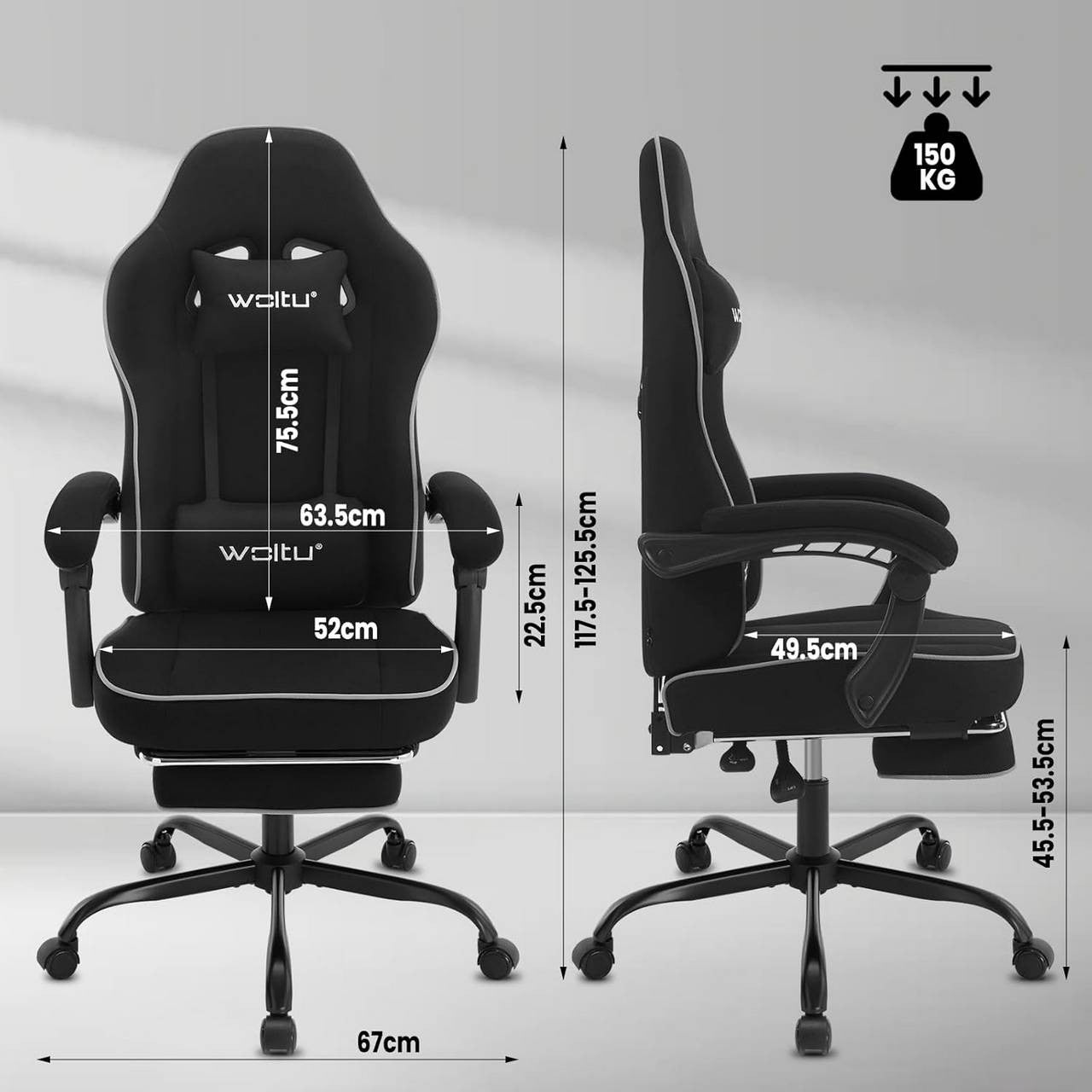 24goodz Gaming Chair with Pocket Spring Cushion - Breathable Comfort - Ergonomic Design - Metal Frame - For Gamers - Black