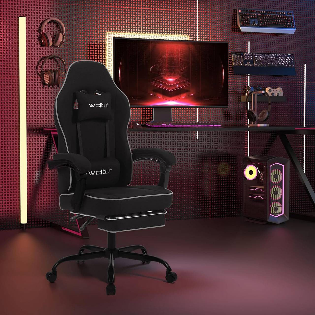24goodz Gaming Chair with Pocket Spring Cushion - Breathable Comfort - Ergonomic Design - Metal Frame - For Gamers - Black