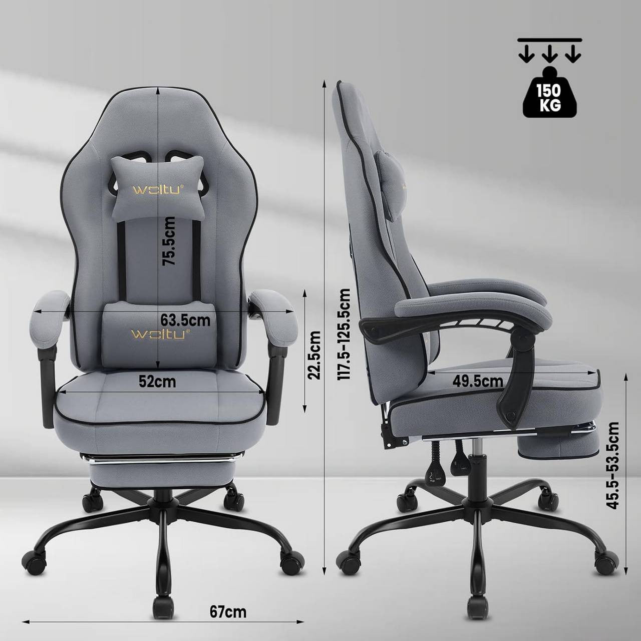 24goodz Gaming Chair with Pocket Spring Cushion - Breathable Comfort - Ergonomic Design - Metal Frame - For Gamers - Grey