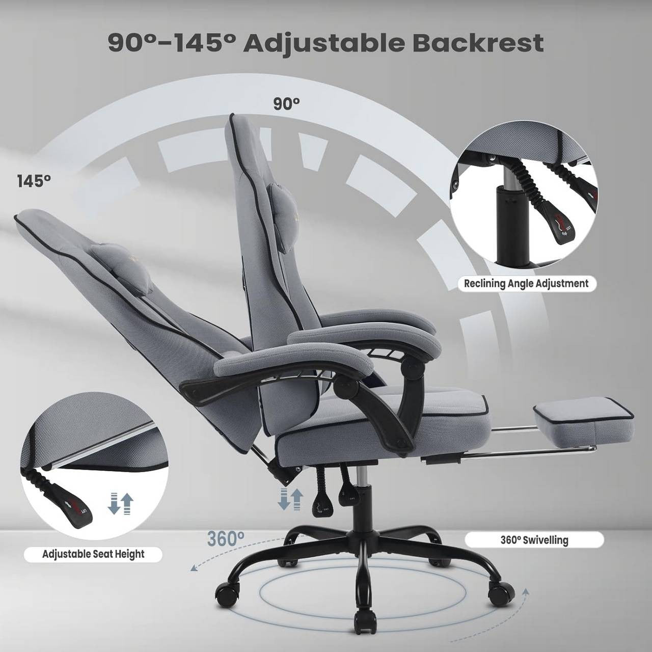 24goodz Gaming Chair with Pocket Spring Cushion - Breathable Comfort - Ergonomic Design - Metal Frame - For Gamers - Grey