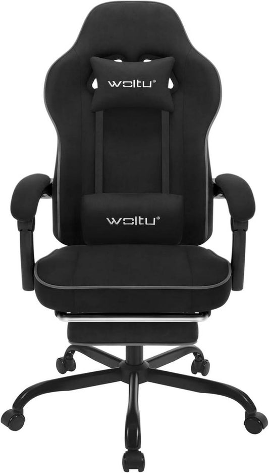 24goodz Gaming Chair with Pocket Spring Cushion - Ergonomic Design - Durable Tech Fabric - For Gamers and Home Office - Black