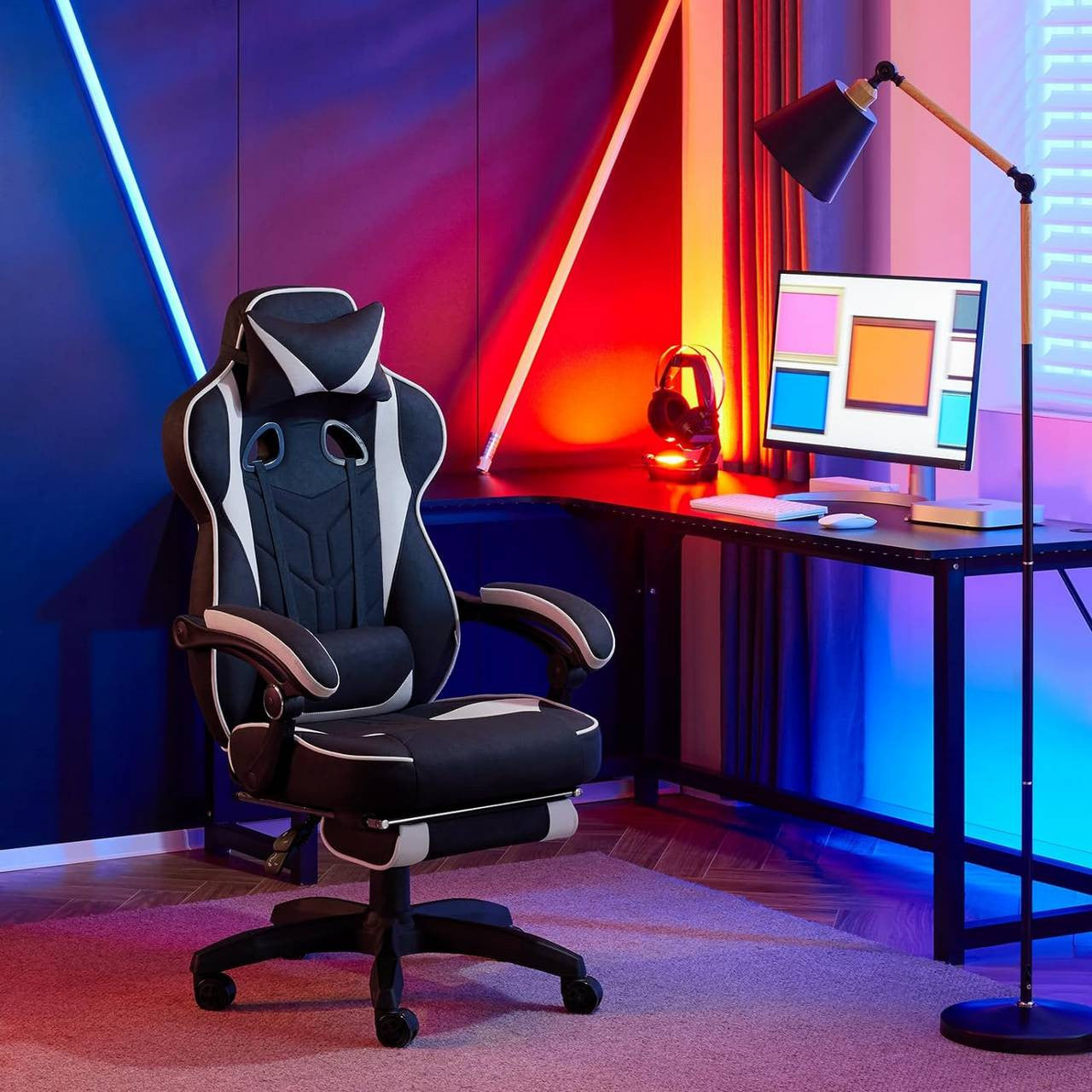 24goodz Gaming Chair - Breathable Leathaire Fabric - Ergonomic Design - Leathaire - For Gamers - Grey
