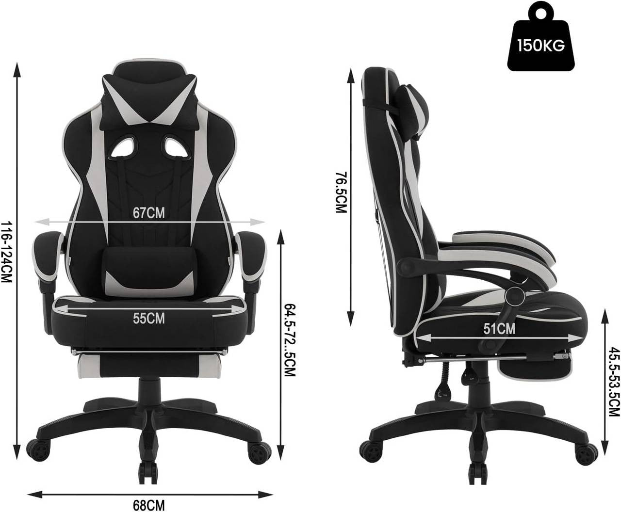 24goodz Gaming Chair - Breathable Leathaire Fabric - Ergonomic Design - Leathaire - For Gamers - Grey