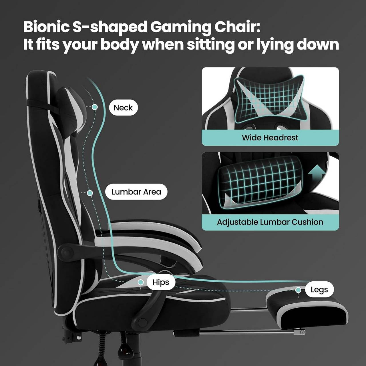 24goodz Gaming Chair - Breathable Leathaire Fabric - Ergonomic Design - Leathaire - For Gamers - Grey