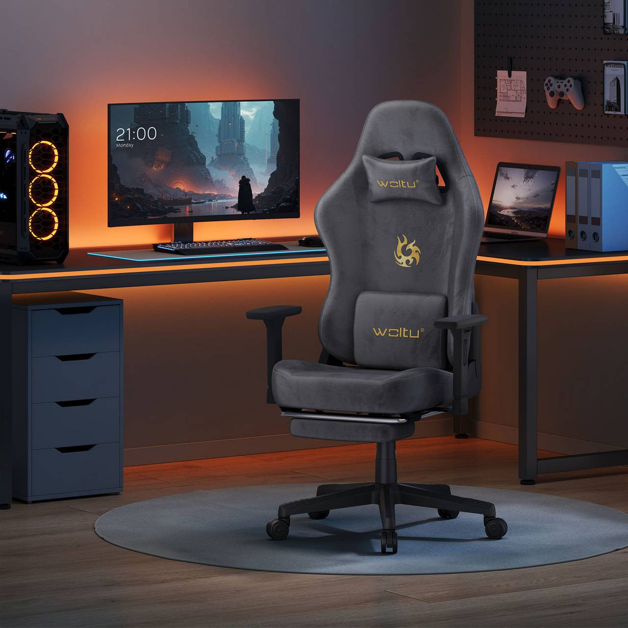 24goodz Ergonomic Gaming Chair - Ultimate Comfort - Multifunctional - High-Density Foam - For Gamers and Home Office - Grey