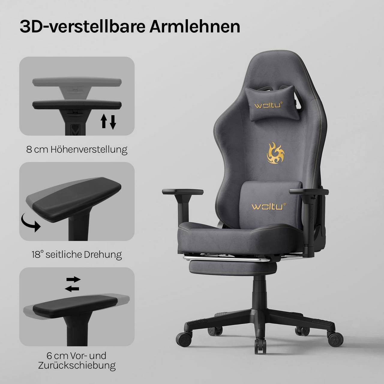 24goodz Ergonomic Gaming Chair - Ultimate Comfort - Multifunctional - High-Density Foam - For Gamers and Home Office - Grey